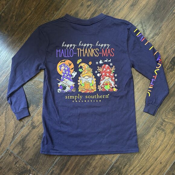 NWT Simply Southern Happy Everything Fall Holiday Long Sleeve TShirt Youth Small - Picture 8 of 8